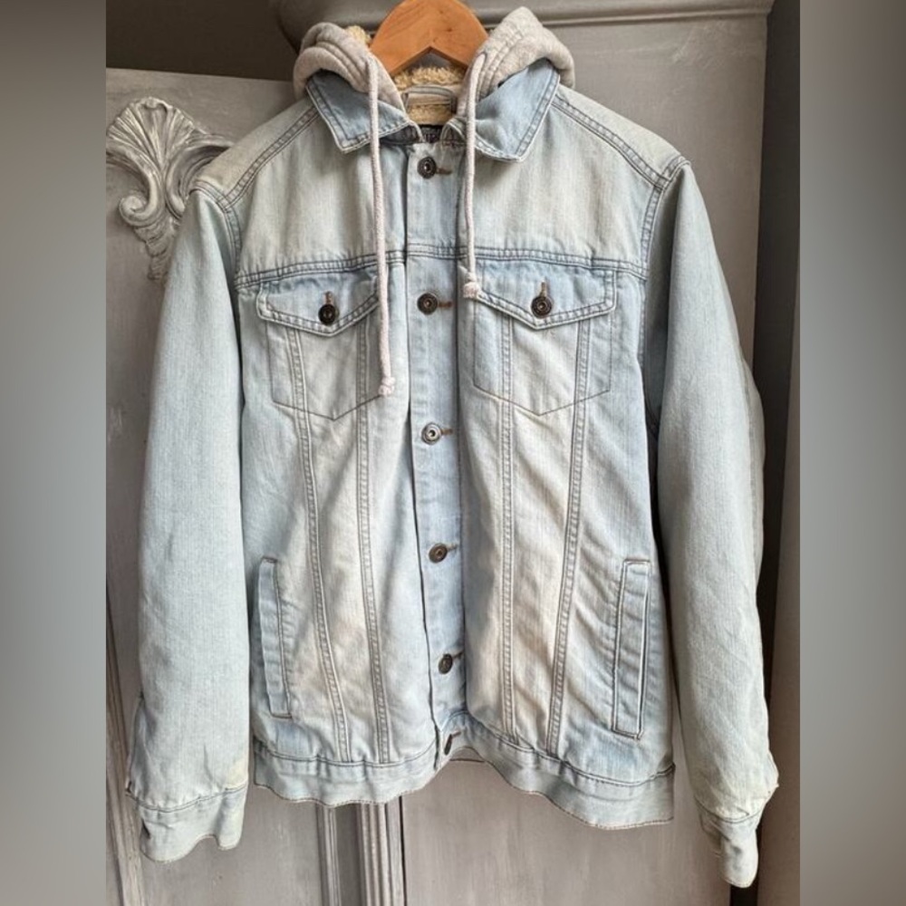 Brooklyn Cloth Jean Jacket Sz S Men’s Sherpa Lining Gray Hoodie Denim
